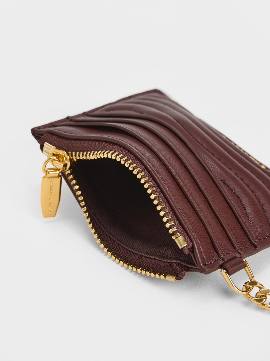 Aubrielle オブリエル ステッチトリムジップカードホルダー, ダークチョコレート, hi-res