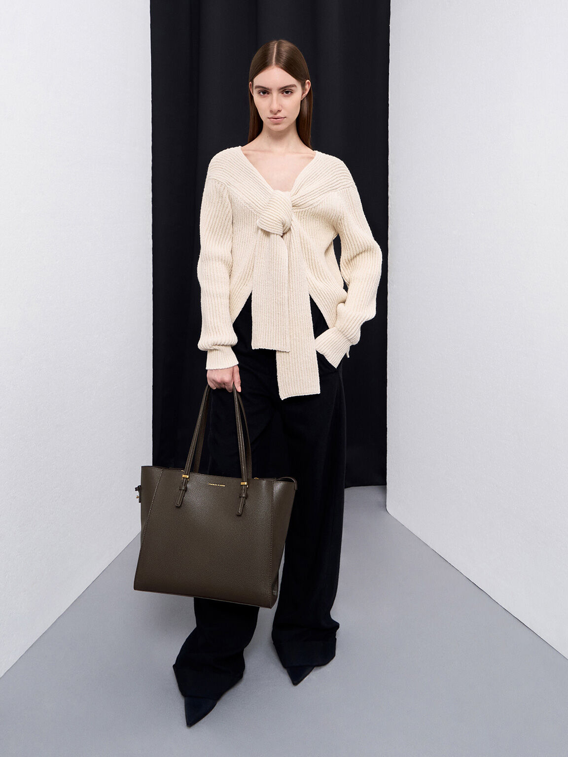 Sansa サンサ クラシックダブルハンドルトートバッグ, ダークモス, hi-res