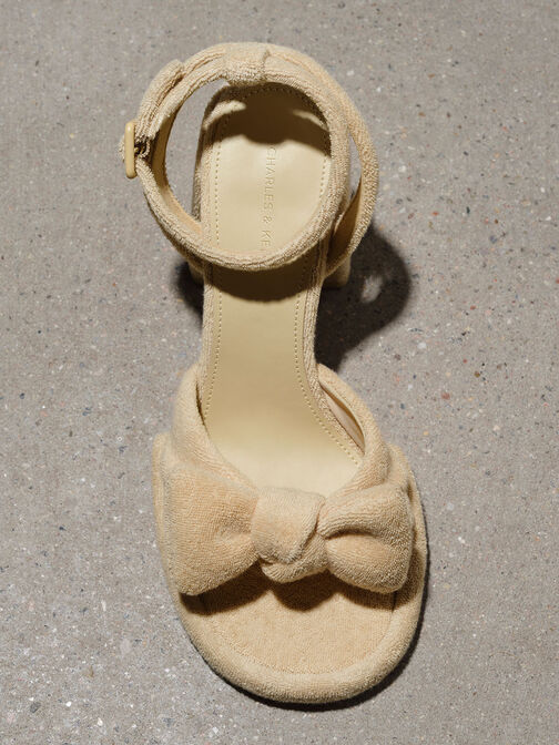 Loey ローイー テクスチャーボウアンクルストラップサンダル - Beige 