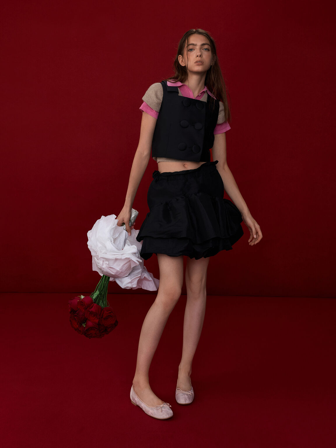 メッシュボウバレエフラット, ライトピンク, hi-res