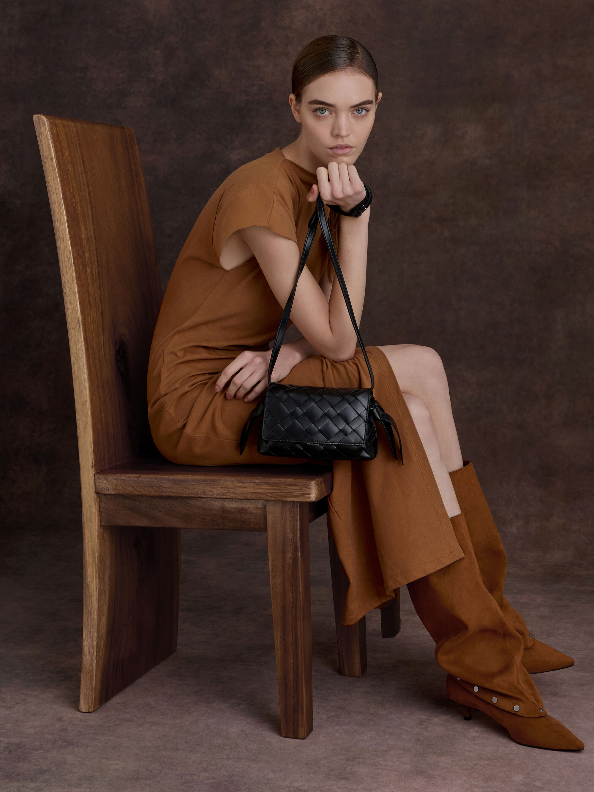 ブラウン サスペンダー付き ロングブーツ レザー ロングブーツ レディース ブラウン 23センチ EE ヒール約