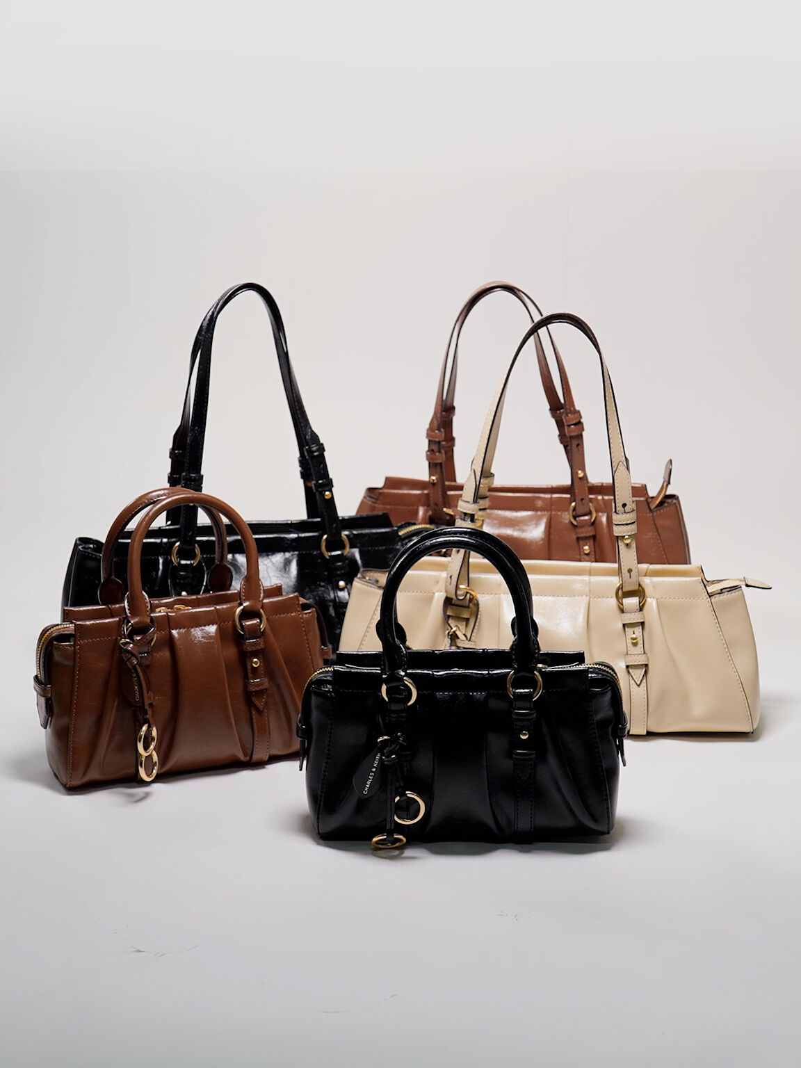 Britton ブリットン ルーシュドトップハンドルトートバッグ, チョコレート, hi-res