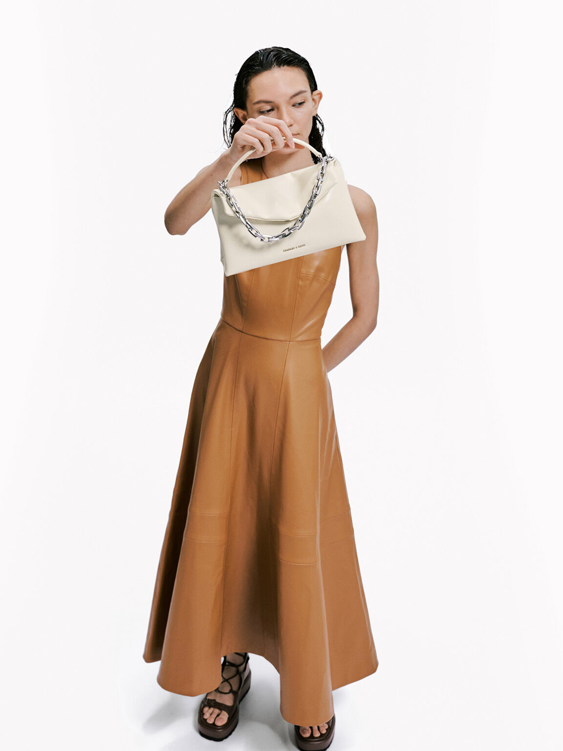 Andromeda アンドロメダ チャンキーチェーントップハンドルバッグ, クリーム, hi-res