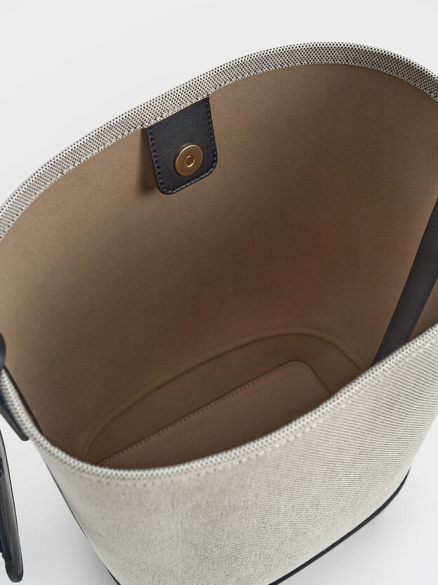 Enola エノラ キャンバスイロンゲイティッドバケツバッグ, ブラック, hi-res