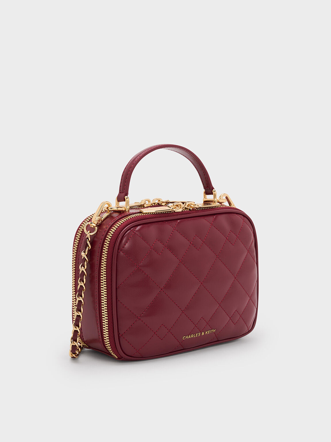 Duo ドゥオ キルトバニティトップハンドルバッグ, バーガンディ, hi-res