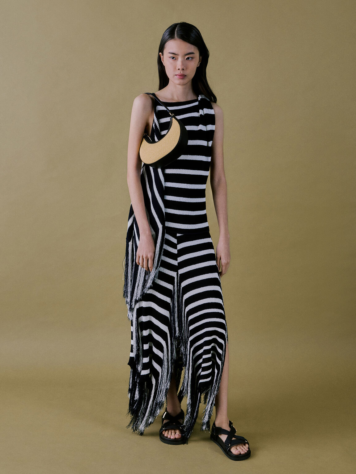 ラフィア&レザー クレセントホーボーバッグ, ニュートラルラフィア, hi-res