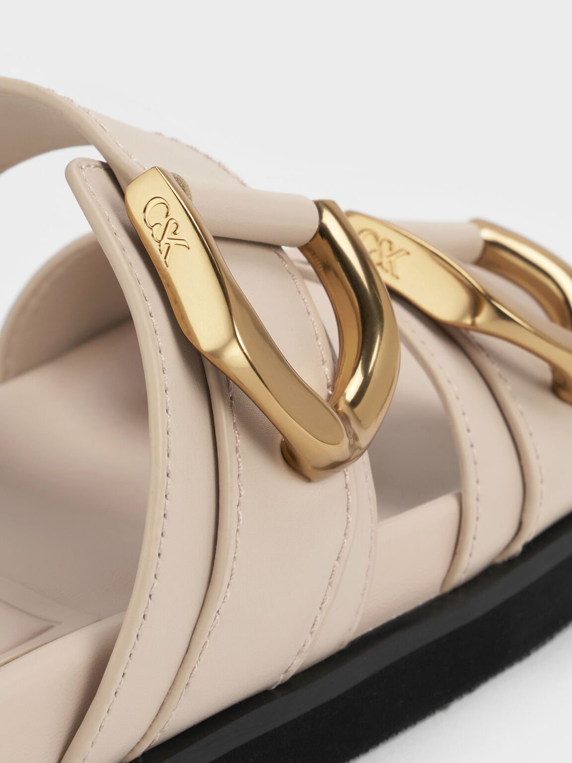 Gabine ガビーヌ バックルレザースライド, オーツ, hi-res