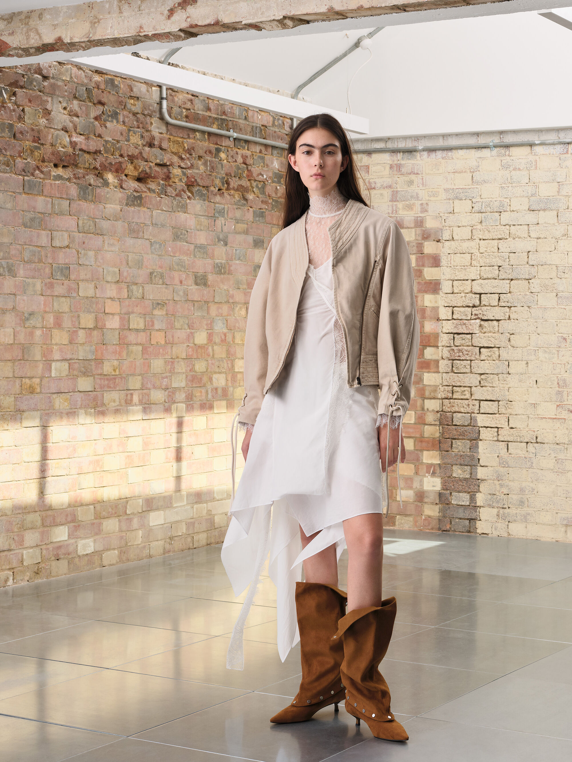 Gael ガエル スタッズツーピースロングブーツ - ブラウン | CHARLES