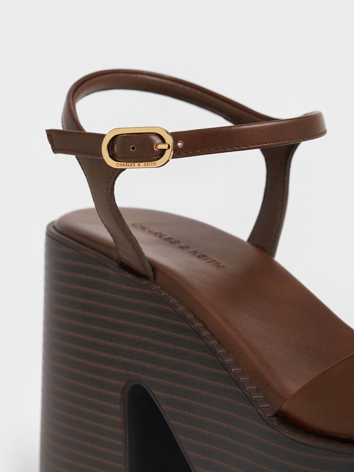 アンクルストラップ プラットフォームサンダル, ブラウン, hi-res