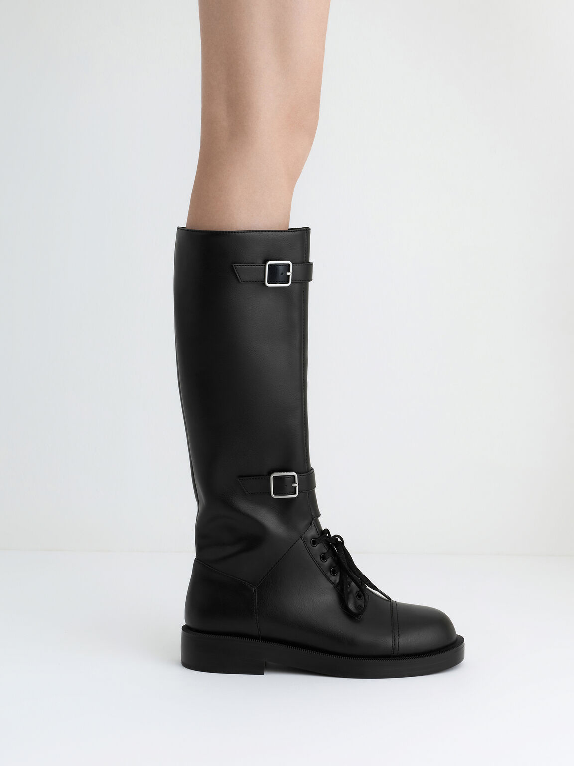 ダブルバックル コンバットロングブーツ, ブラック, hi-res