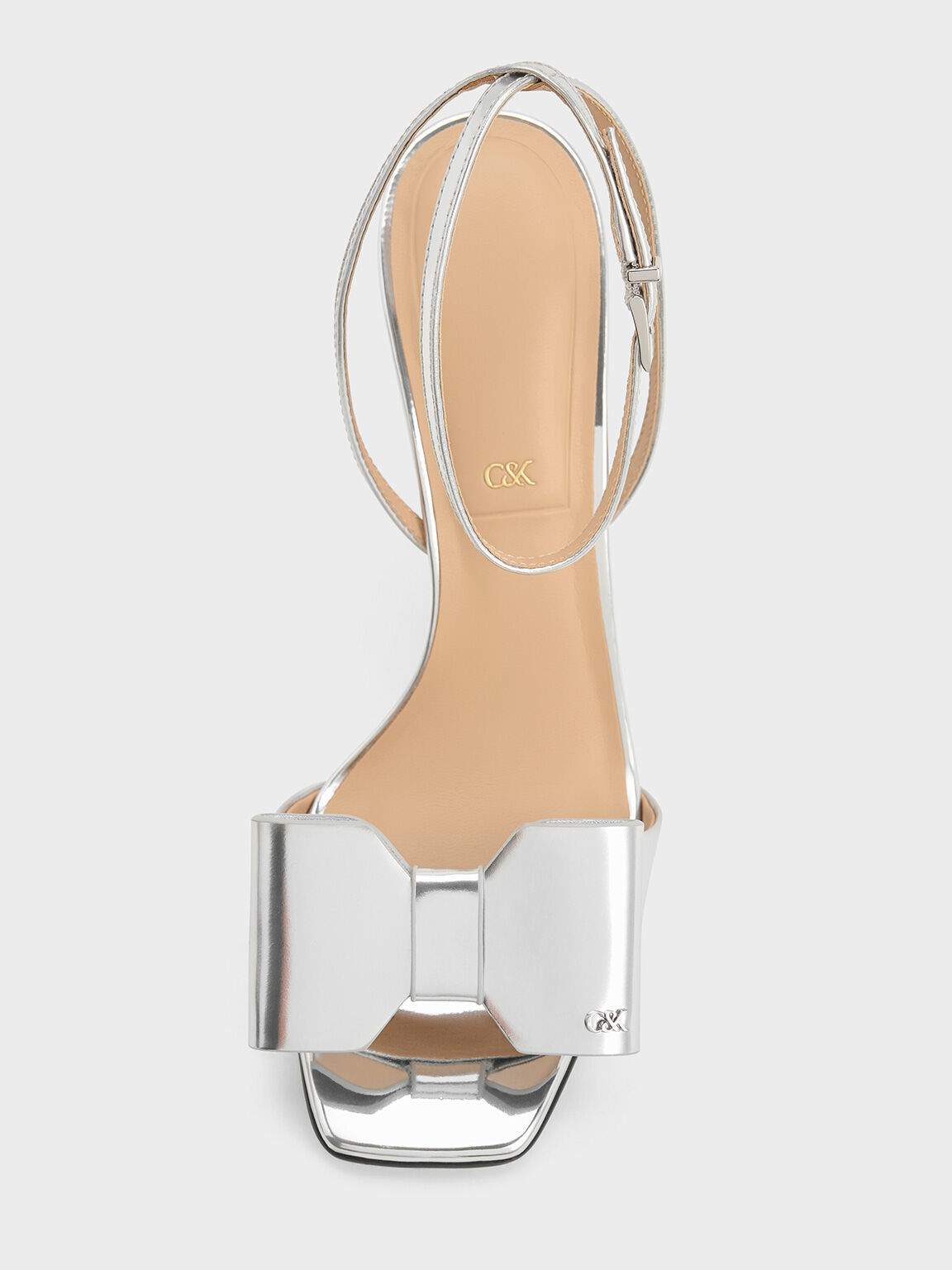 Lu ルー レザーボウブレードヒールサンダル, シルバー, hi-res