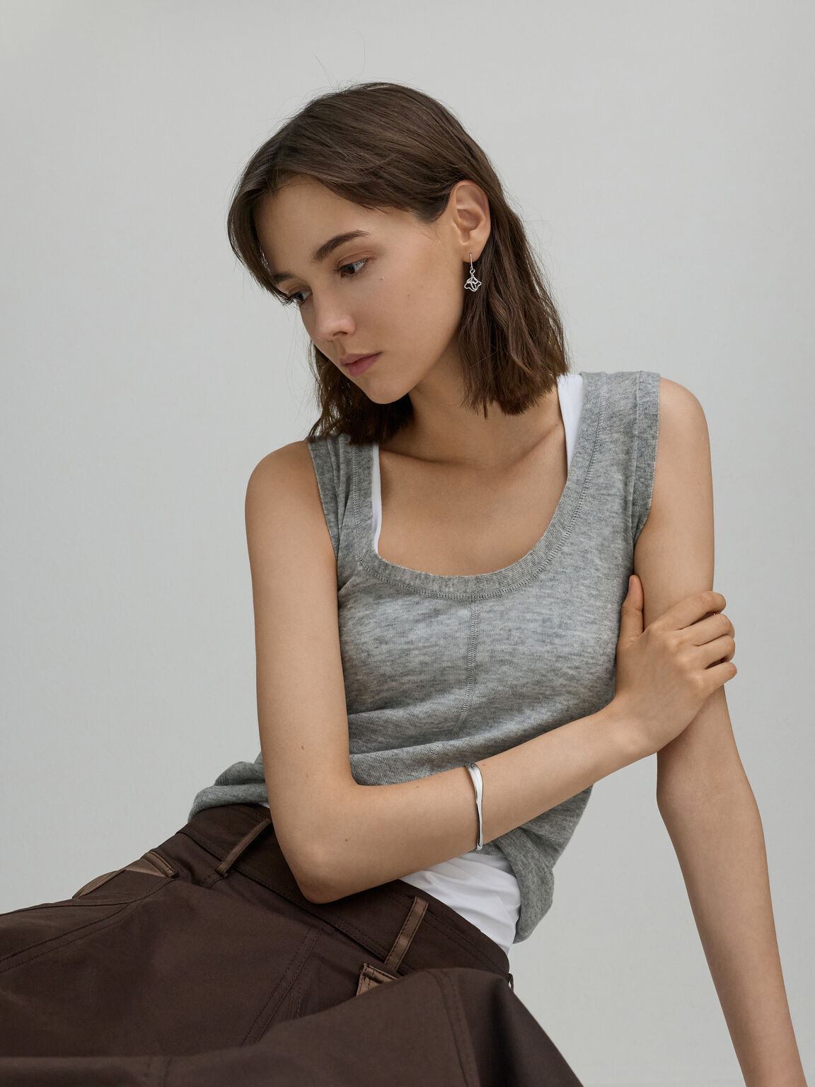 Fernley ファーンリー フラワー ドロップピアス, シルバー, hi-res