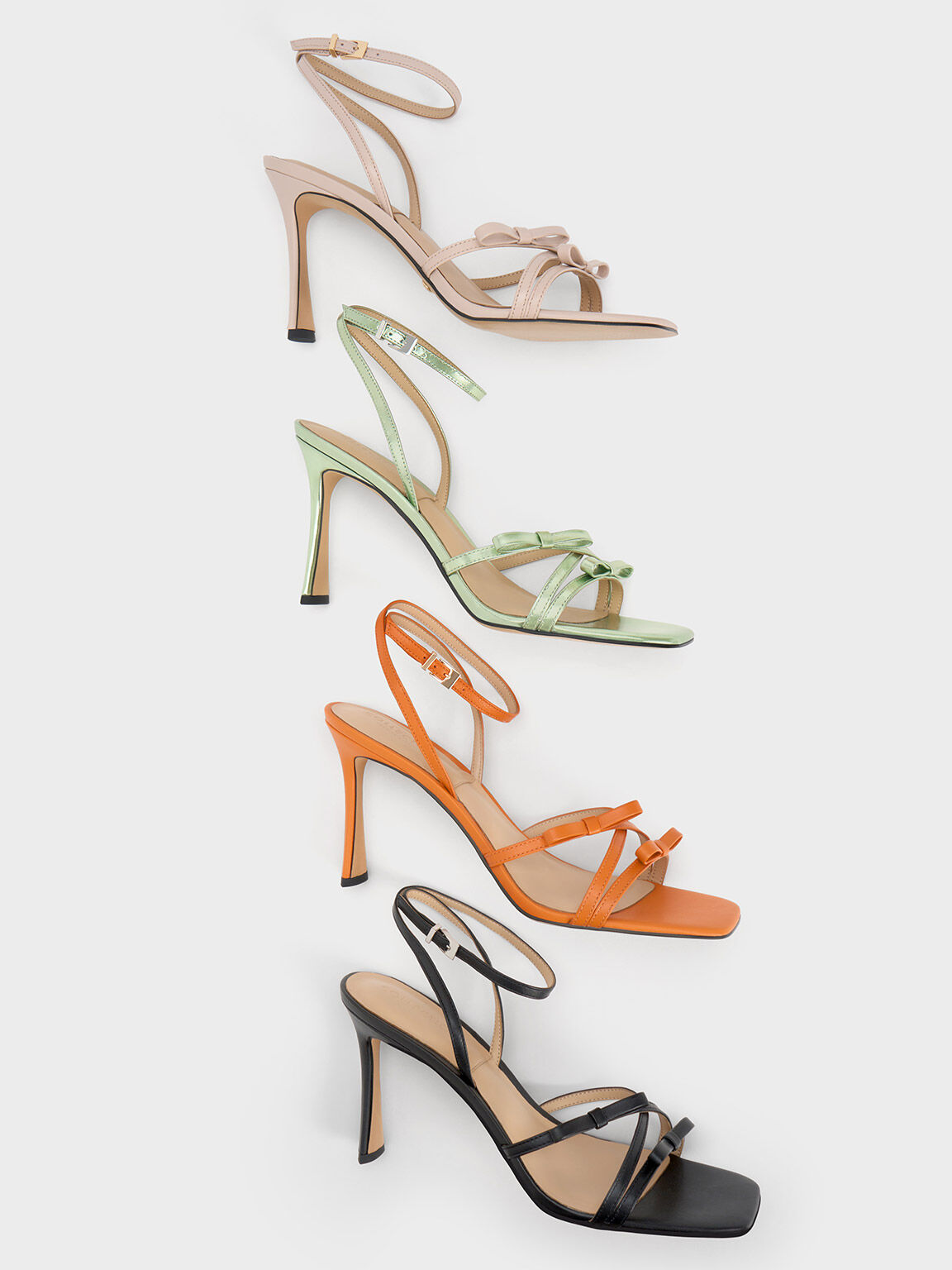 レザー ボウストラッピーサンダル, ブラック, hi-res