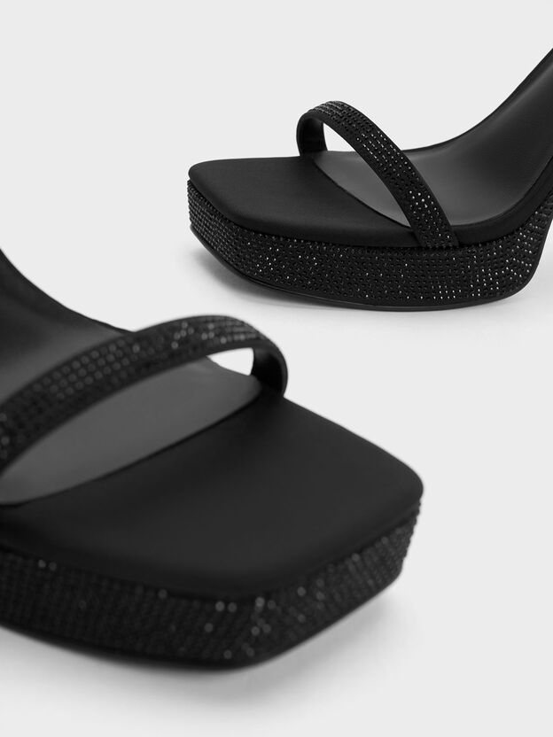 クリスタル アンクルストラッププラットフォームサンダル, ブラックテクスチャー, hi-res
