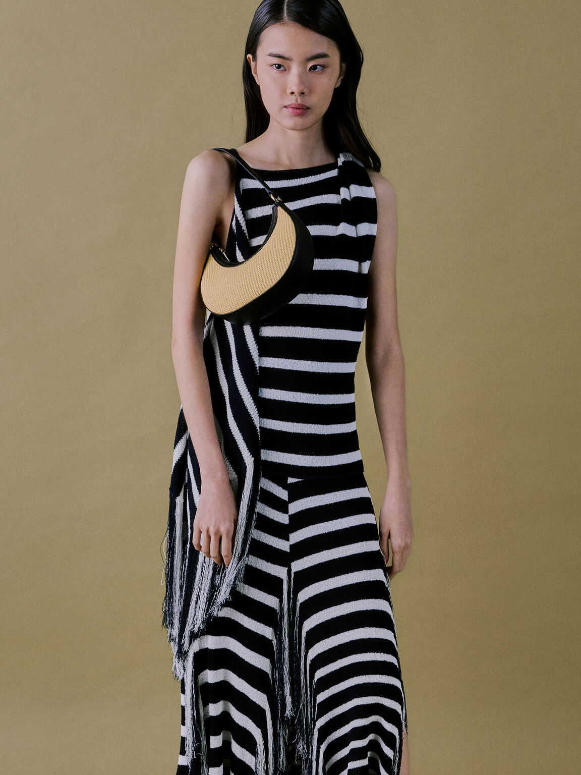 ラフィア&レザー クレセントホーボーバッグ, ニュートラルラフィア, hi-res