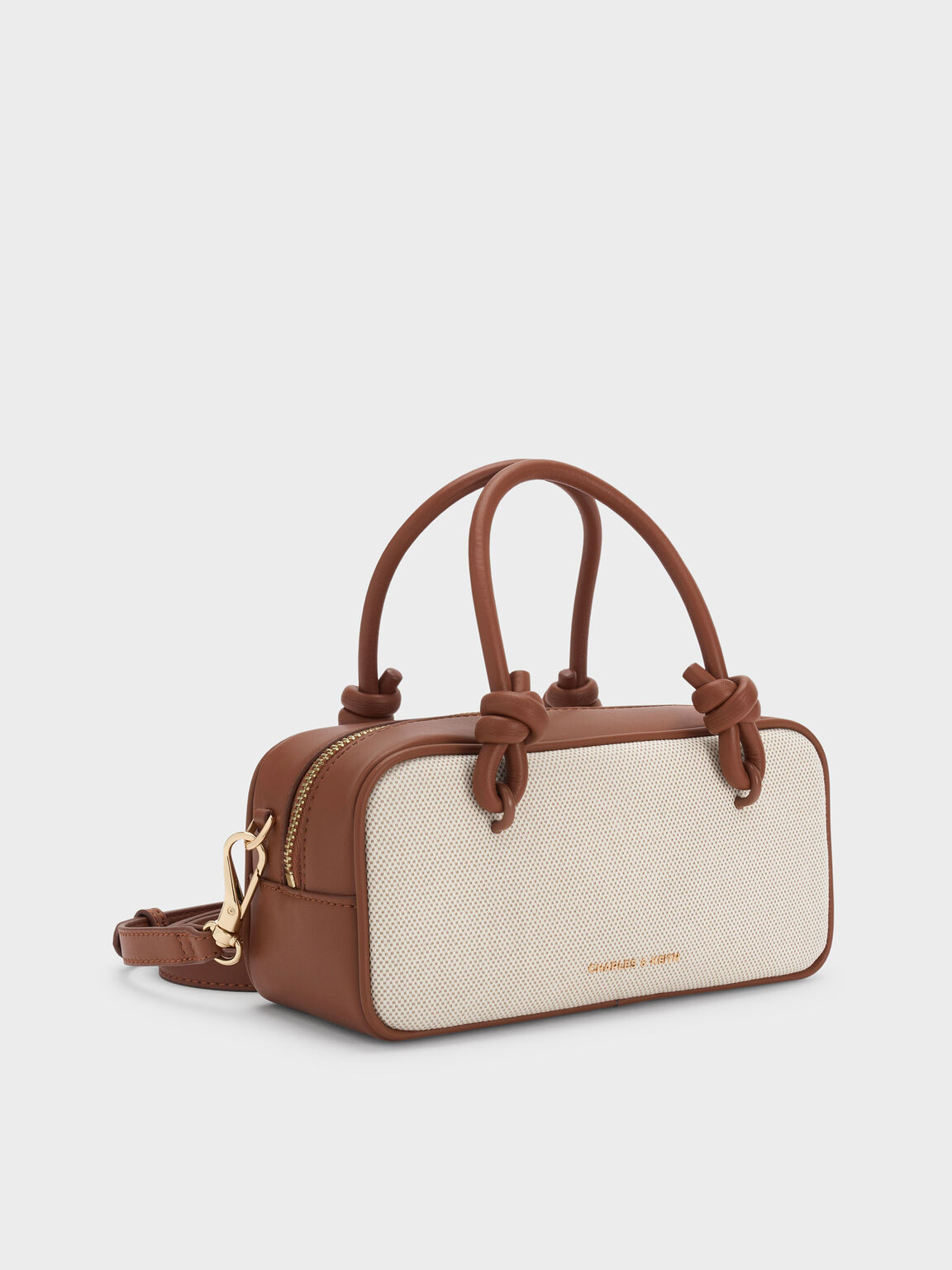 Sammie サミーキャンバスノットハンドルイロンゲイティッドバッグ, トープキャンバス, hi-res