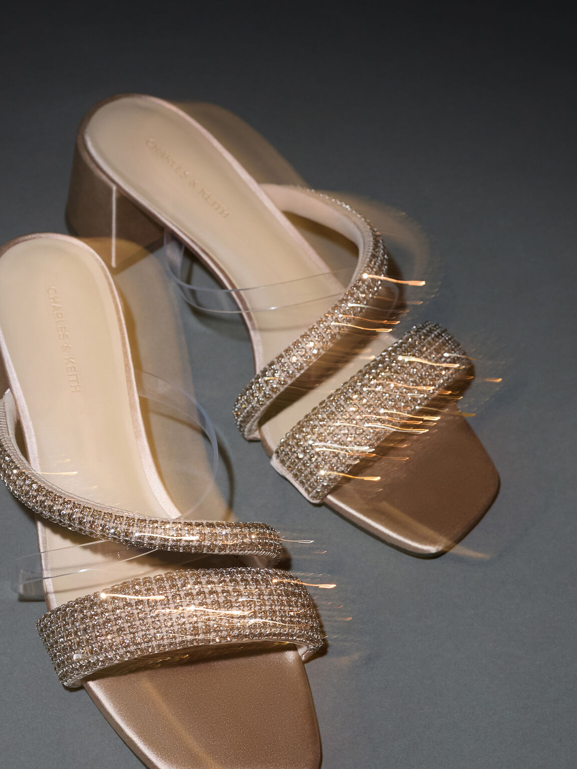 クリスタル エンベリシュッドヒールサンダル, ヌード, hi-res