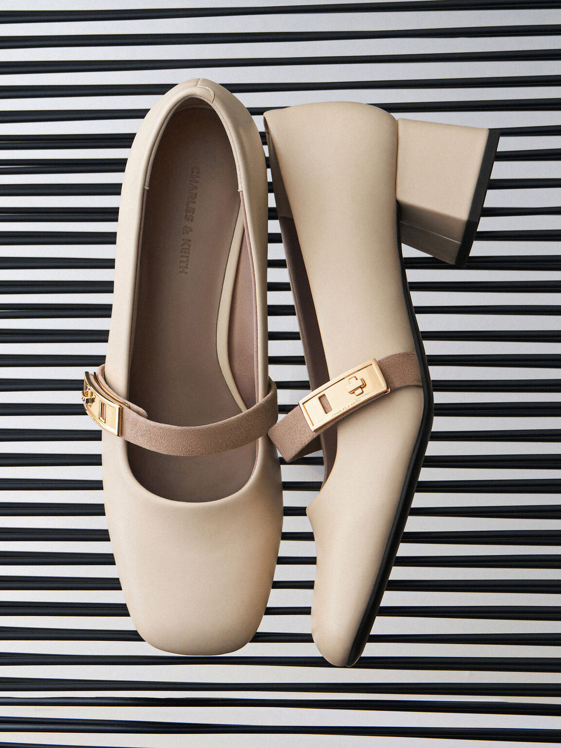 Lando ランド メタリックバックルメリージェーンパンプス, チョーク, hi-res