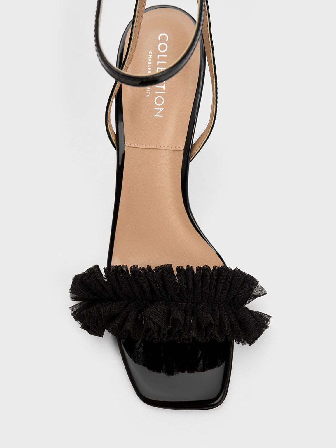 ルーシュド メッシュポリエステルヒールミュール, ブラック, hi-res