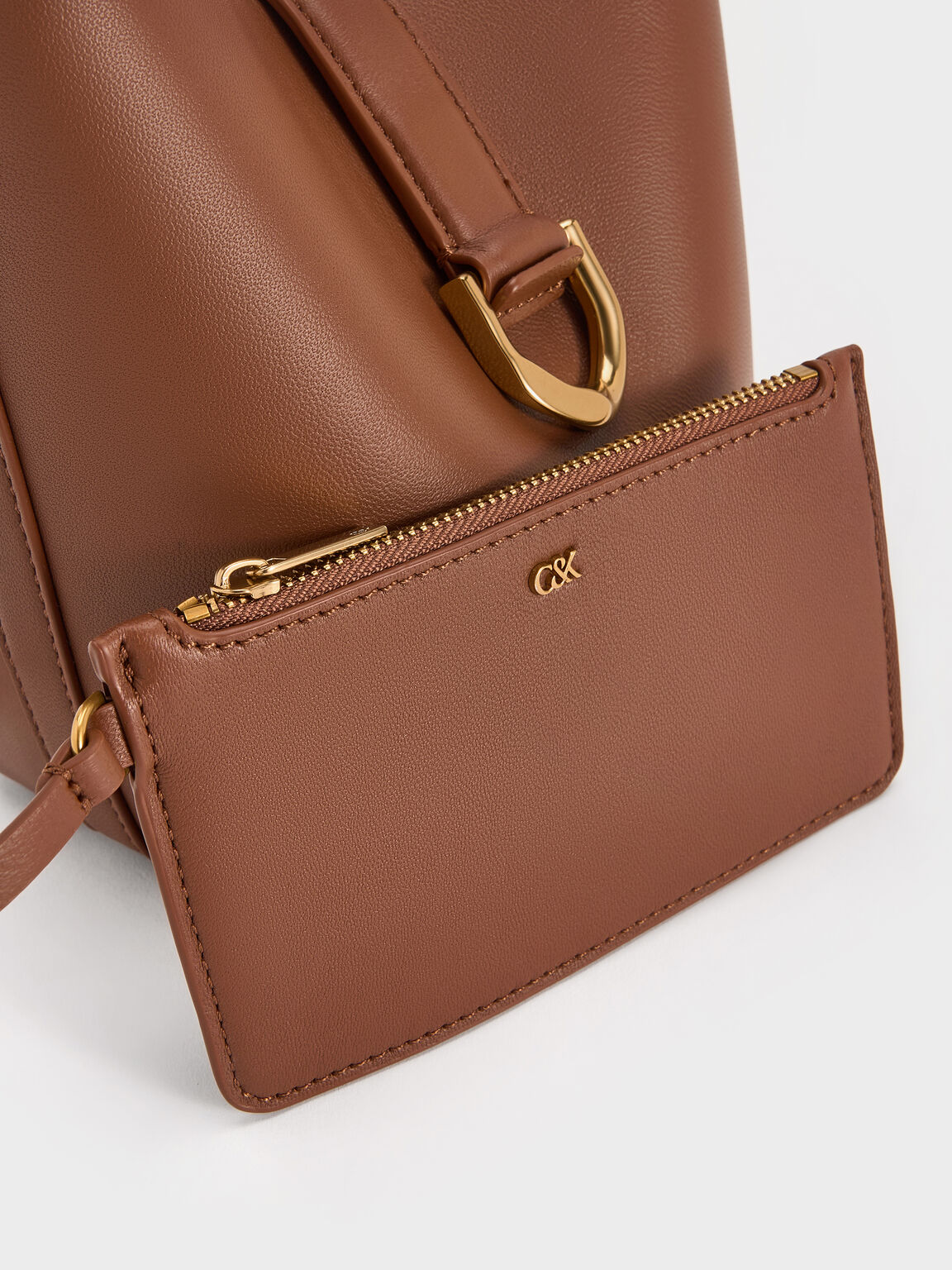 Gabine ガビーヌ レザーベルト トップハンドルバケットバッグ, チョコレート, hi-res