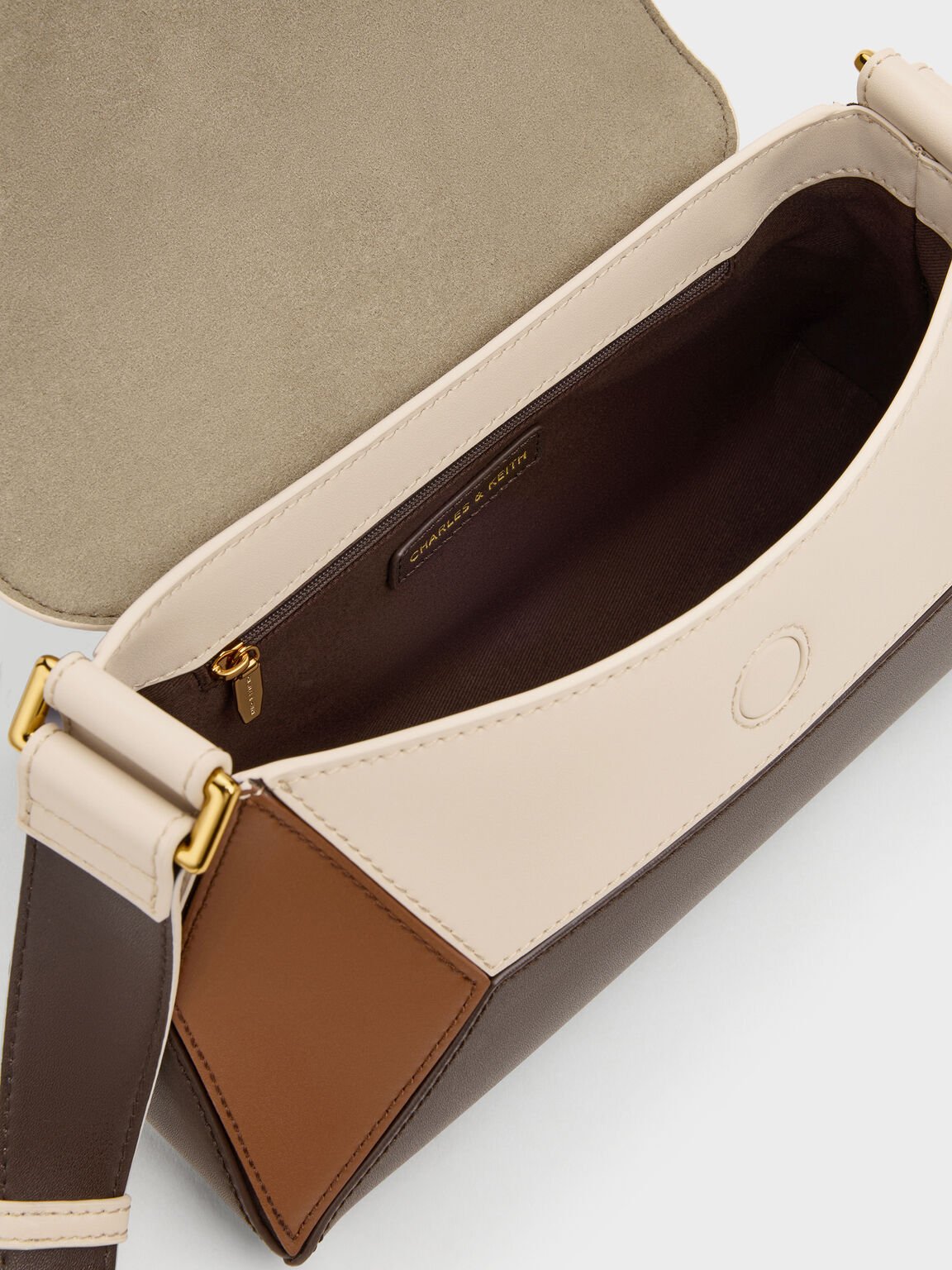 Nasrin　ナスリン  フォースエードカラーブロック ショルダーバッグ, マルチブラウン, hi-res