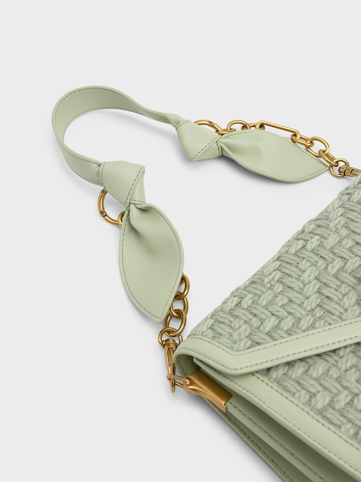 リングプッシュロック エンベロープショルダーバッグ, ミントグリーン, hi-res