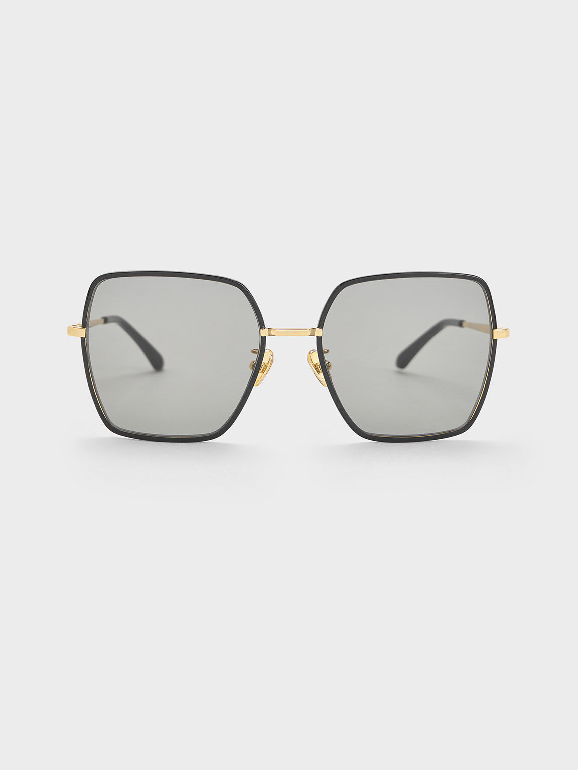 アセテート ティンリムワイドスクエアサングラス - ブラック | CHARLES