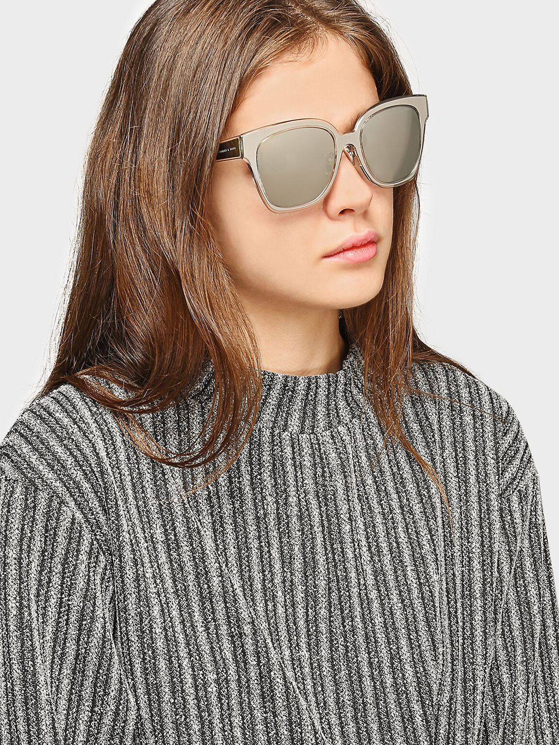 メタリック スクエアサングラス, シルバー, hi-res