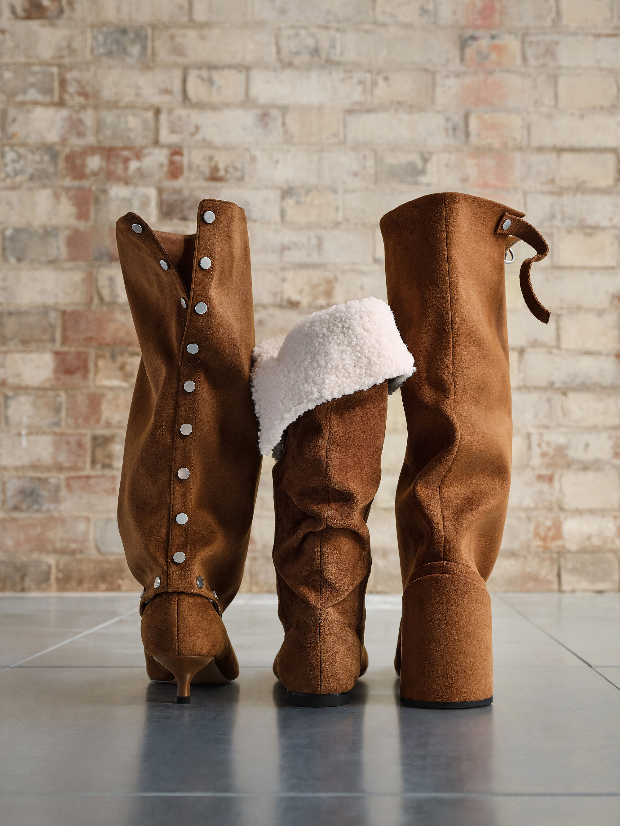 Gael ガエル スタッズツーピースロングブーツ - ブラウン | CHARLES