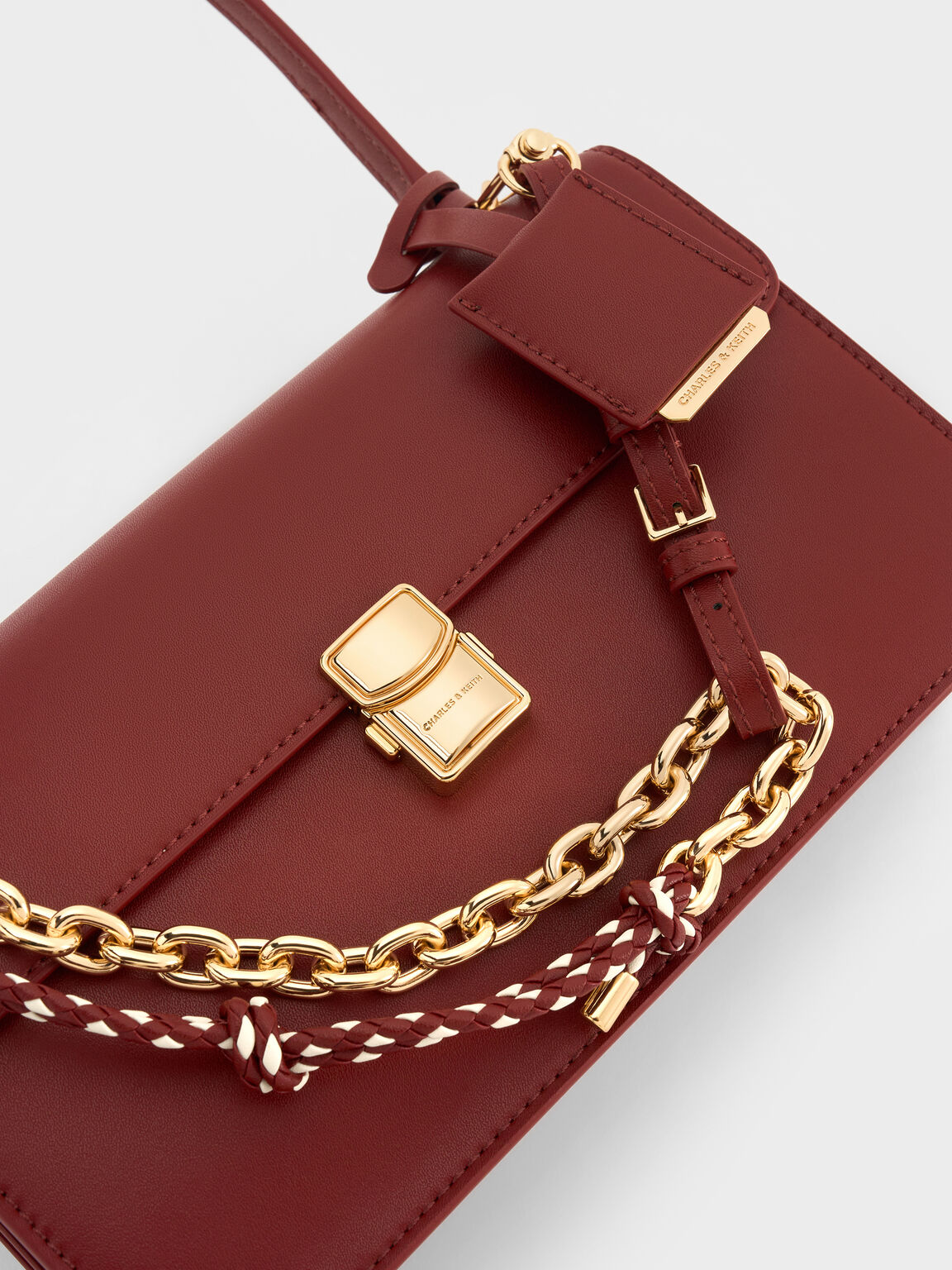 Acelynn エイスリン ロープチェーンショルダーバッグ, バーガンディ, hi-res