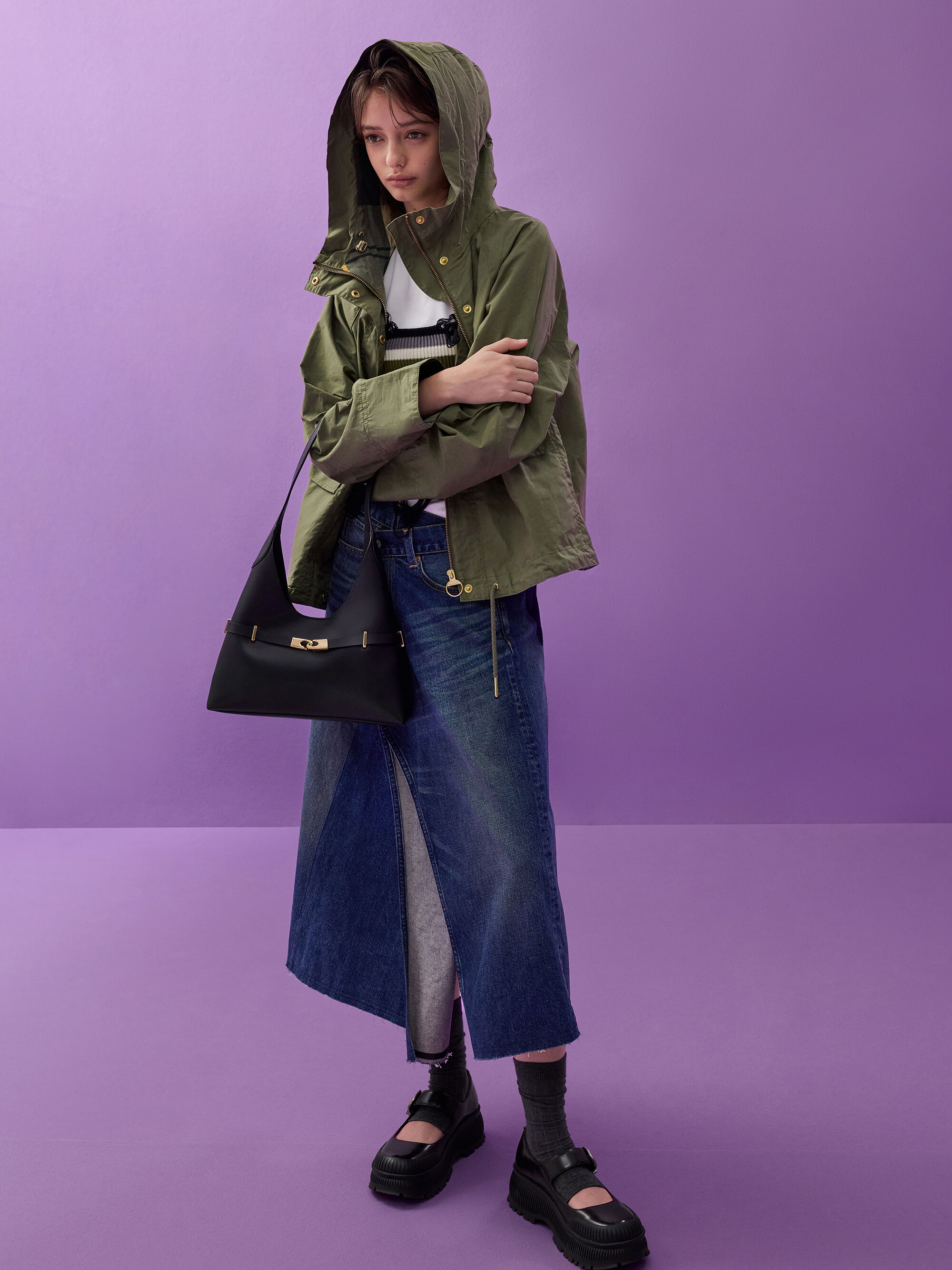 Arlet アラート メタリックアクセントベルトホーボーバッグ - ブラック