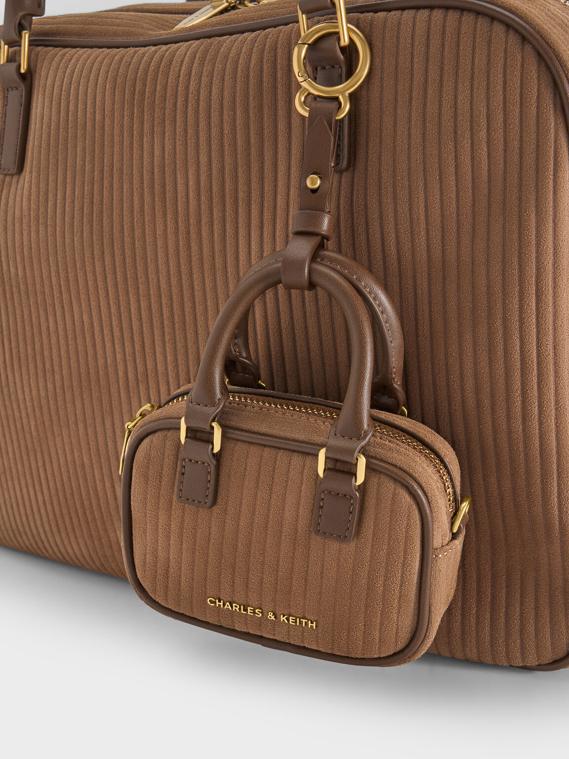 Sianna コーデュロイ ボウリングバッグチャーム, モカブラウン, hi-res