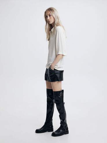 バックル サイハイブーツ - ブラック | CHARLES & KEITH (チャールズ 