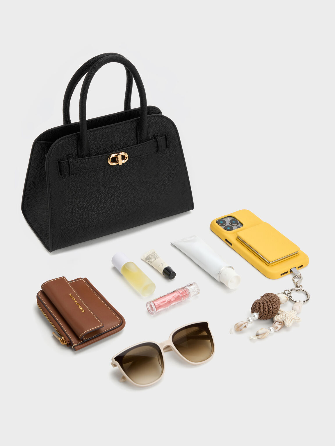 Aubrielle オブリエル ベルトストラクチャー トートバッグ, ブラック, hi-res