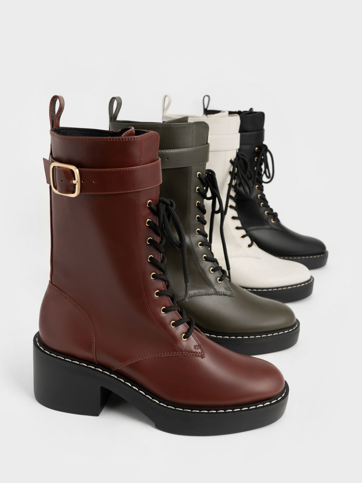 バックルレースアップ プラットフォームブーツ, ブラック, hi-res