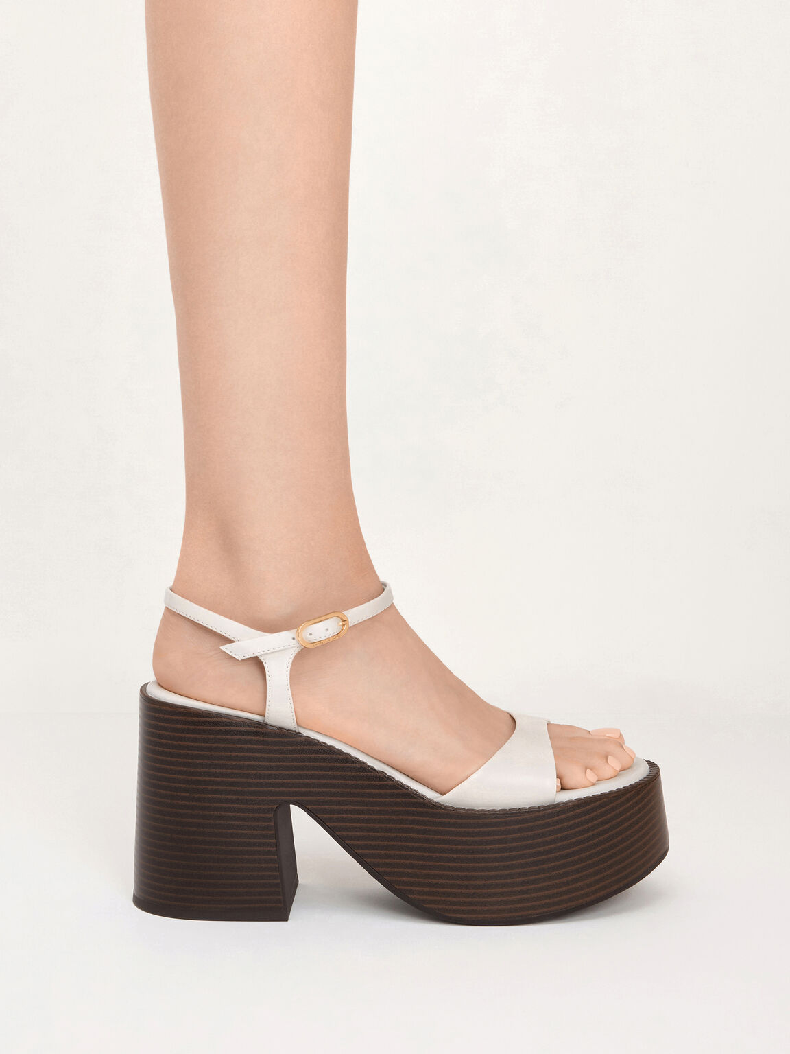 アンクルストラップ プラットフォームサンダル, ホワイト, hi-res
