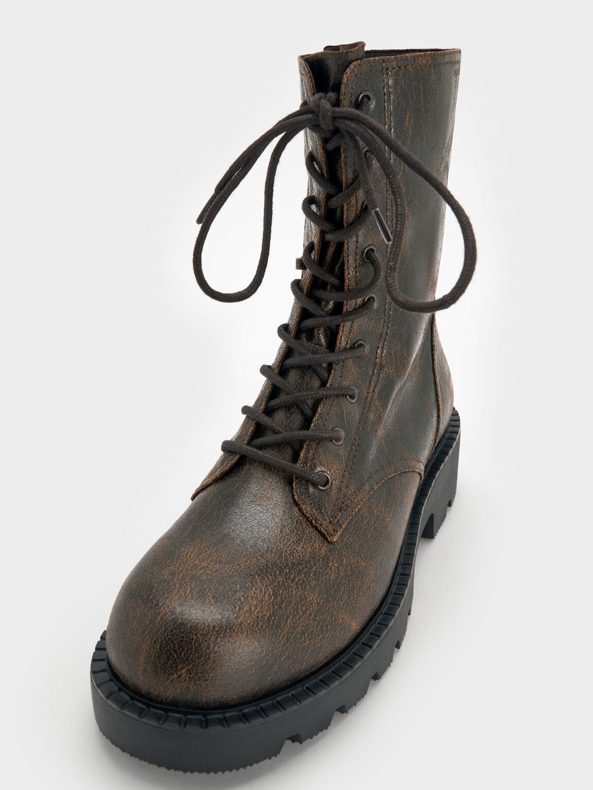 レースアップ サイドジップカーフブーツ, ダークブラウン, hi-res