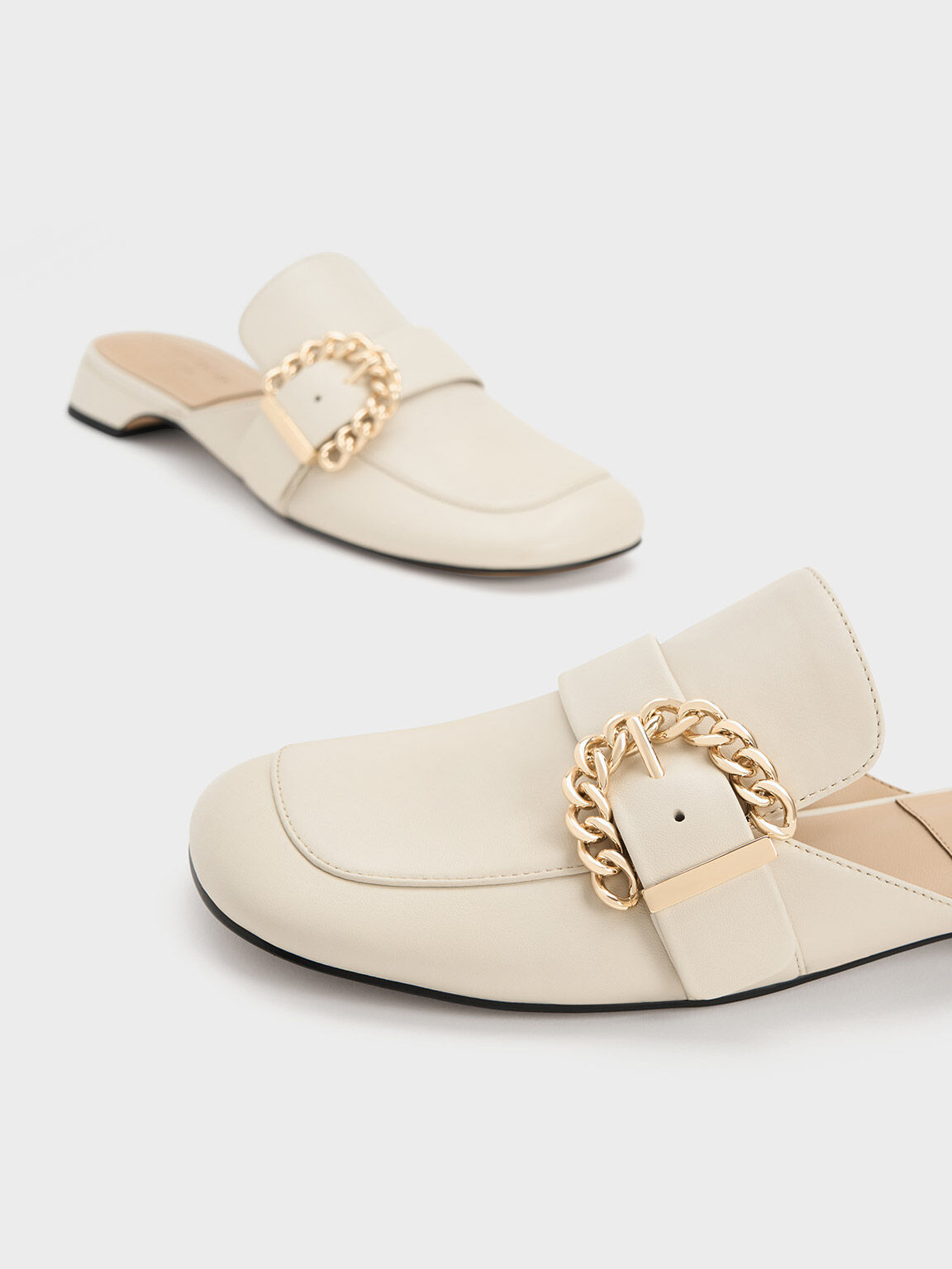 チェーンバックル レザーローファーミュール, チョーク, hi-res