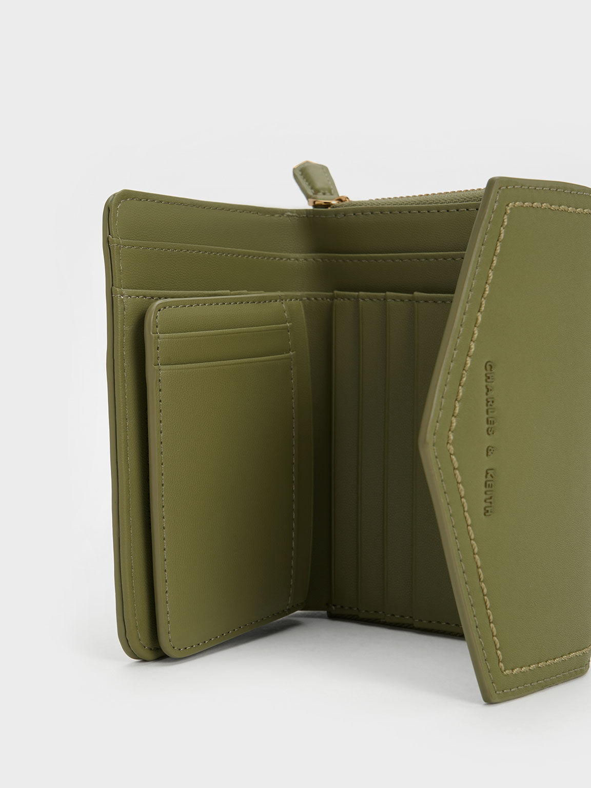 ステッチトリム エンベロープウォレット, オリーブ, hi-res