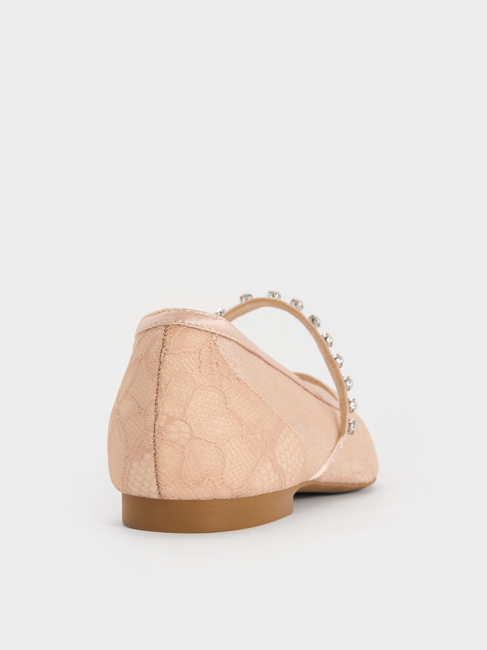 レース&サテン クリスタルエンベリッシュド メリージェーンフラット