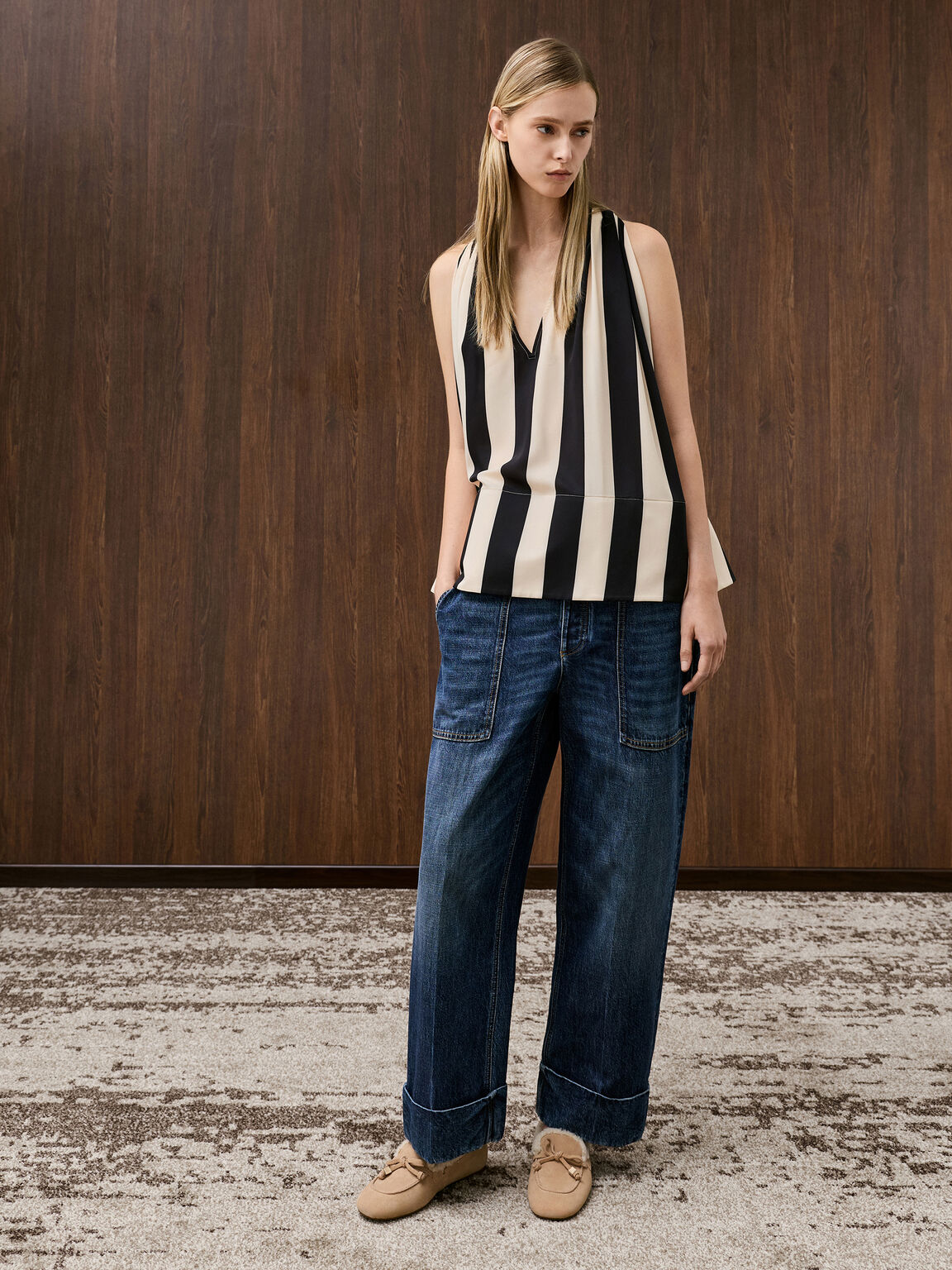 Gavyn ギャビン スエードシャーリングライン ボートシューズ, ベージュ, hi-res