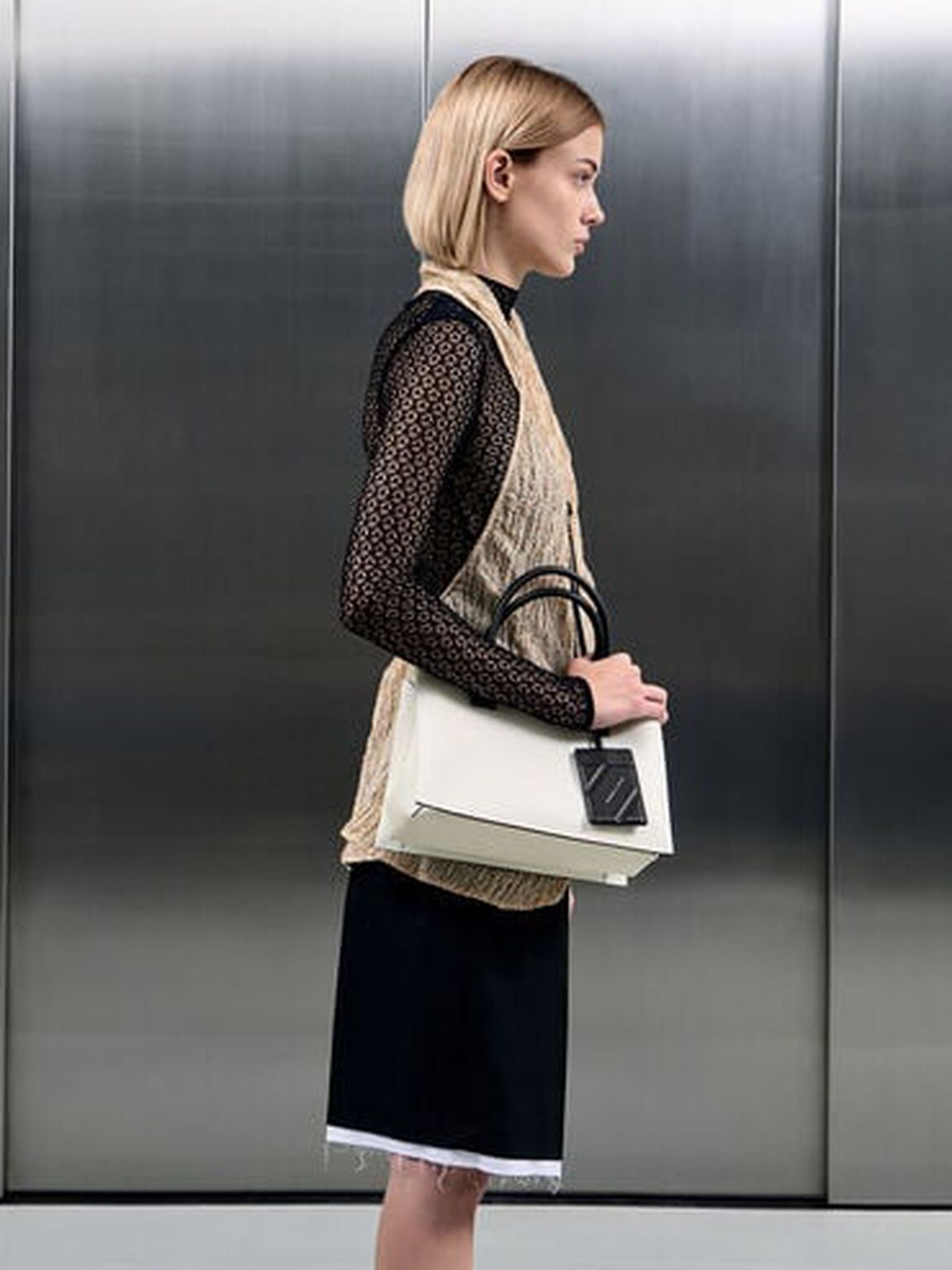 ダブルトップハンドル ストラクチャードバッグ, ホワイト, hi-res