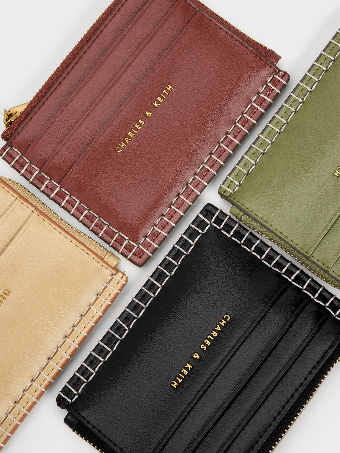 Circe キルケ ステッチトリムジップアラウンドカードホルダー, モカ, hi-res