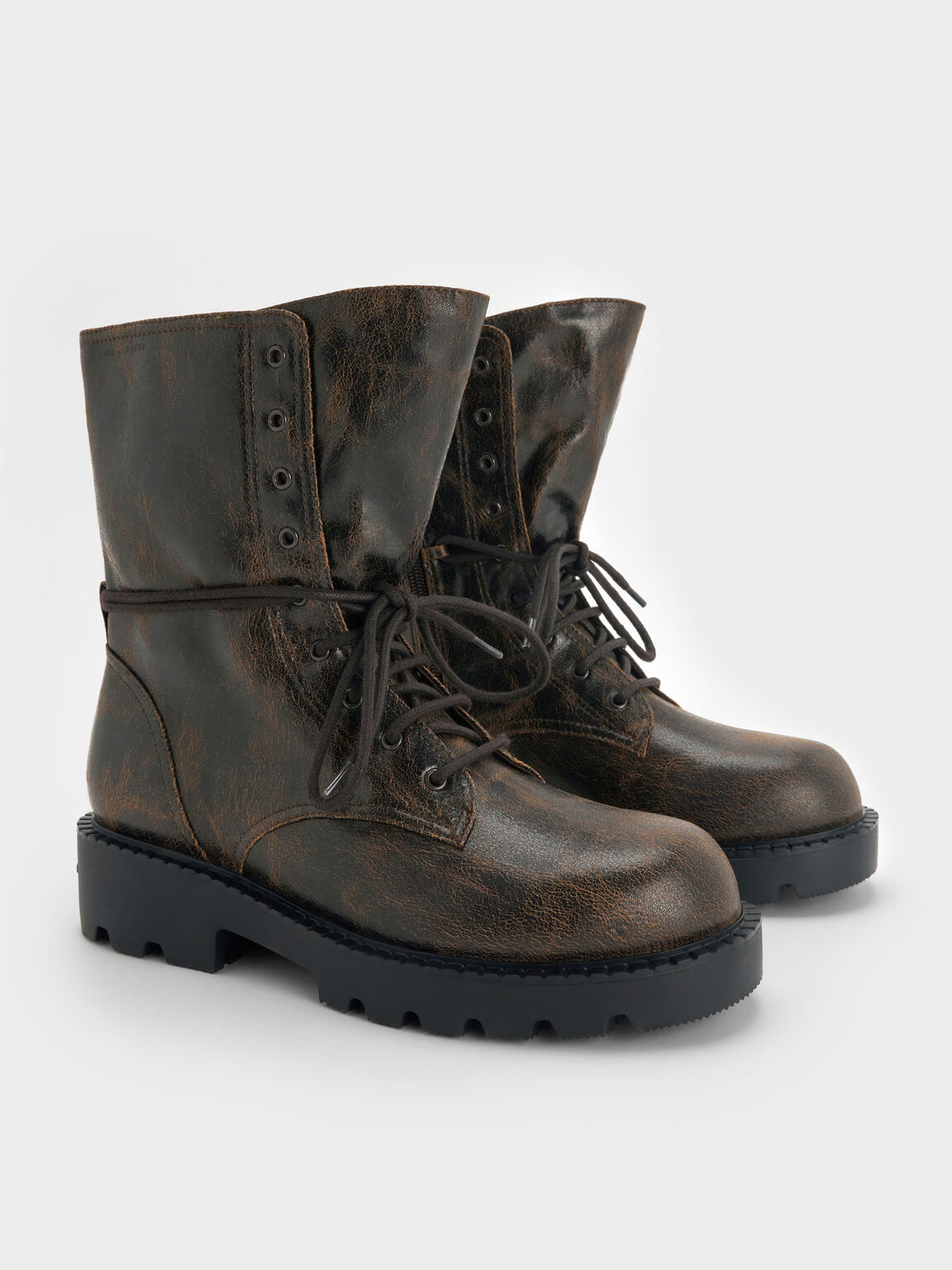 レースアップ サイドジップカーフブーツ, ダークブラウン, hi-res