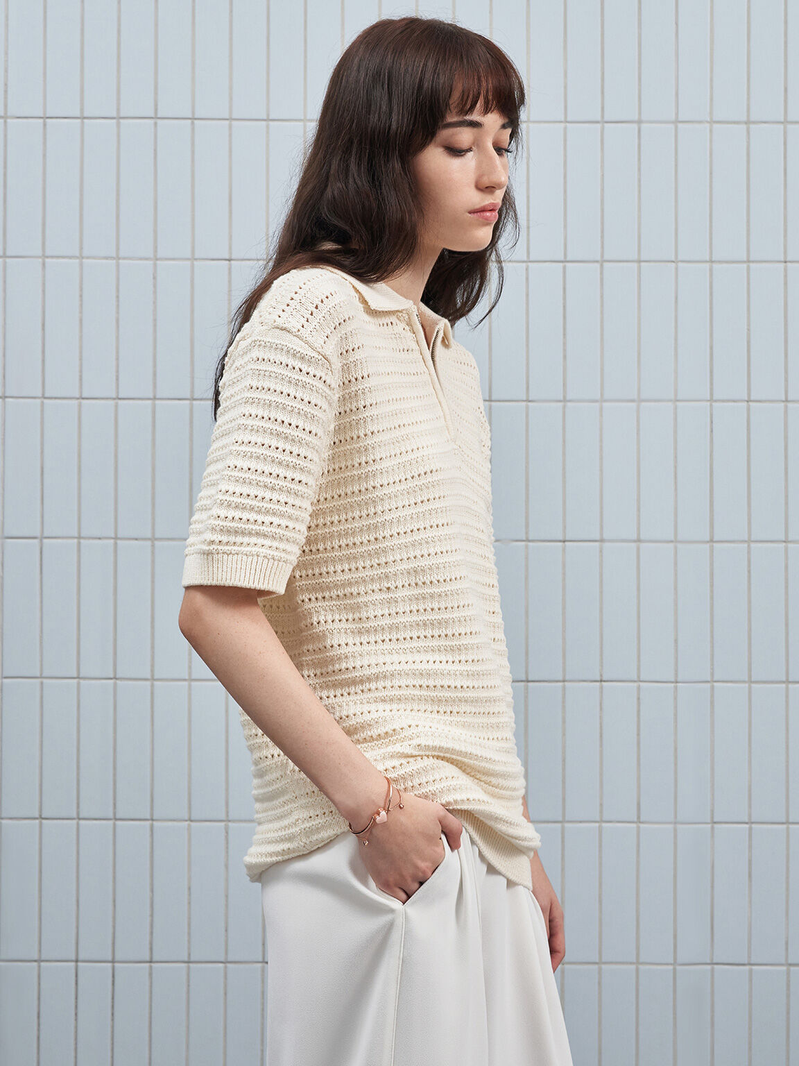 ハートストーン チェーンリンクブレスレット, ローズゴールド, hi-res