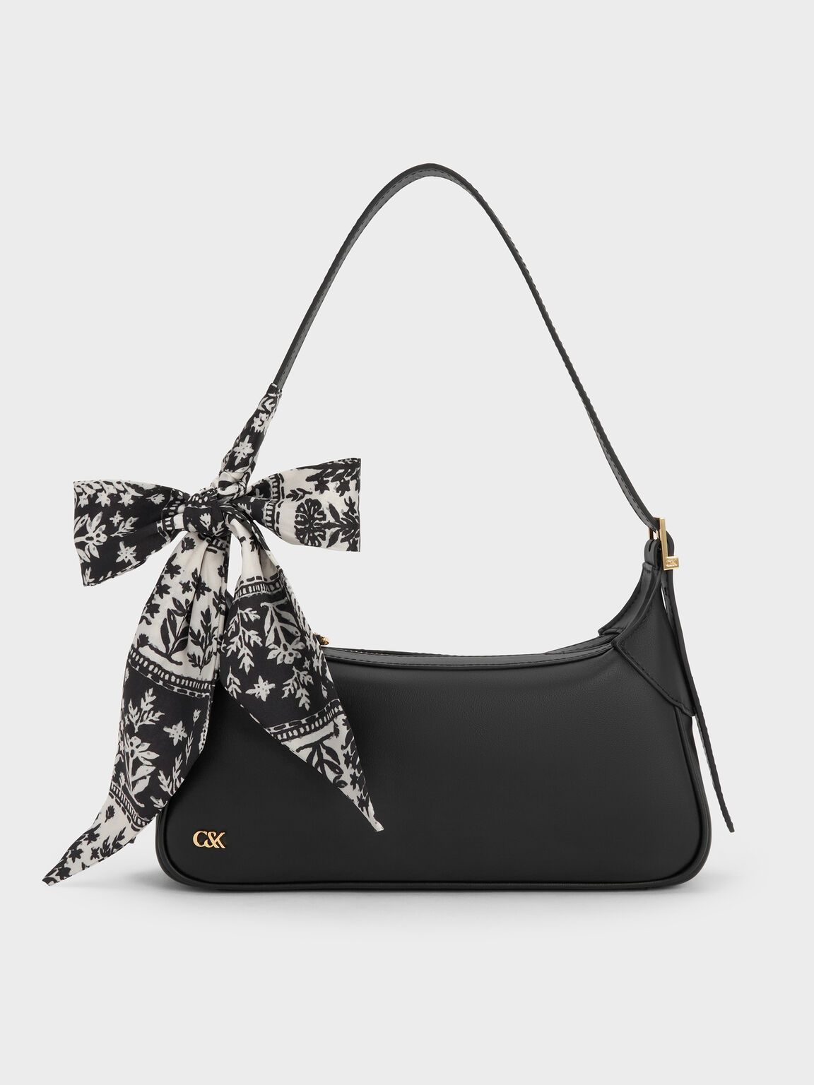 Cerese サリーズ レザースカーフハンドル ショルダーバッグ, ブラック, hi-res