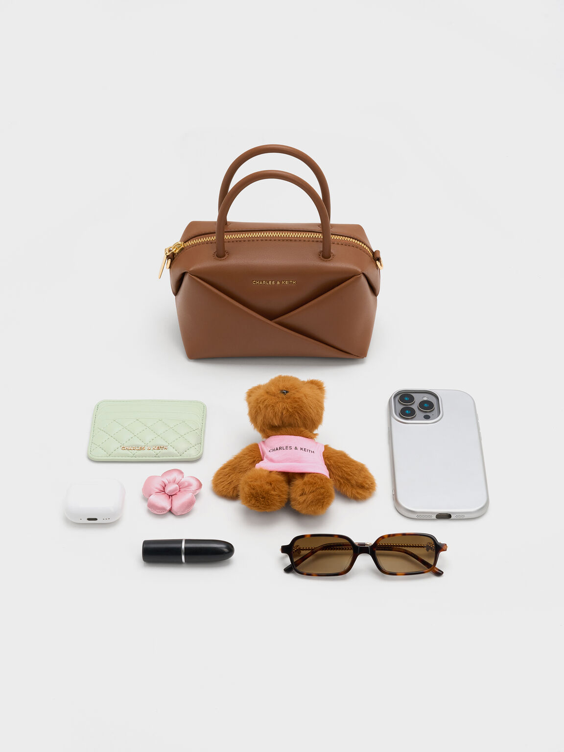 Midori ミドリ ジオメトリックボウリングバッグ, チョコレート, hi-res