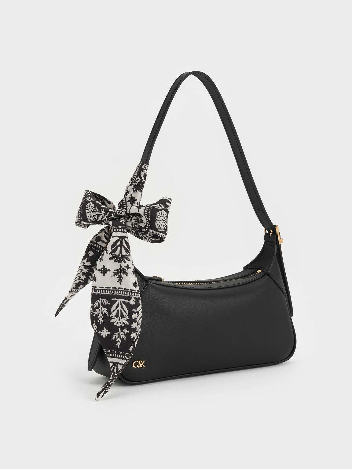 Cerese サリーズ レザースカーフハンドル ショルダーバッグ, ブラック, hi-res