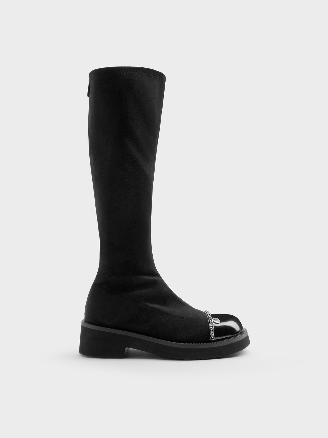 フォースエード ブレイドチェーンメタリックアクセントロングブーツ, ブラックテクスチャード, hi-res