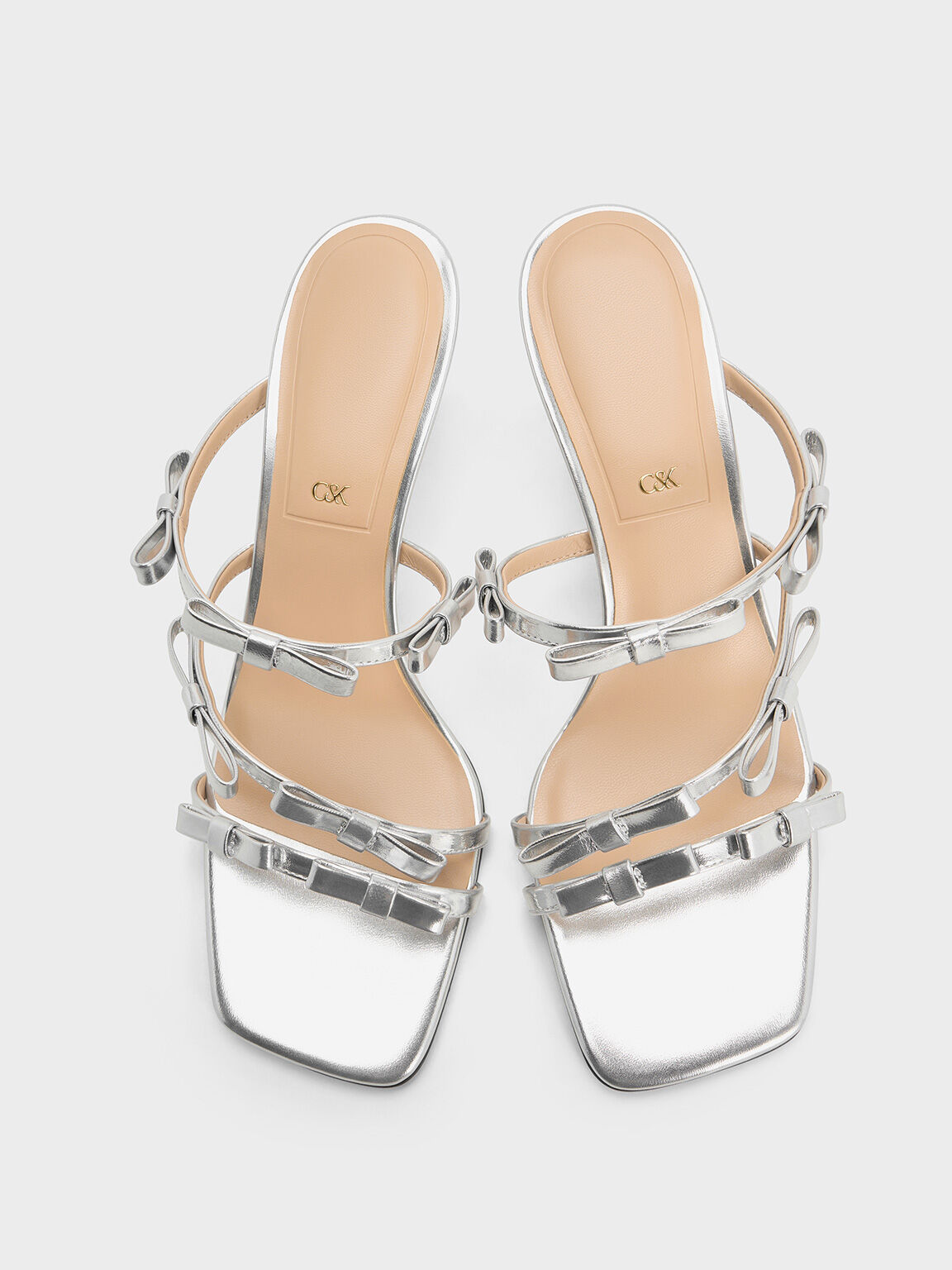 Jessy ジェッシ ボウヒールサンダル, シルバー, hi-res